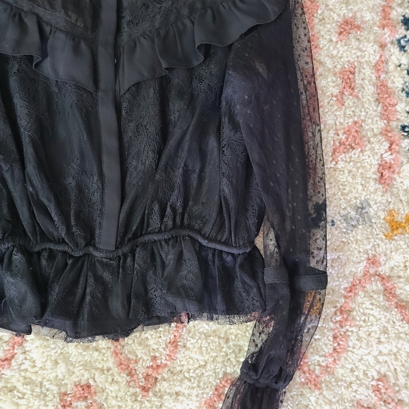NWT Rebecca Minkoff Black Tabitha Lace Ruffle Long Sleeve Blouse Size XS - Picture 7 of 9